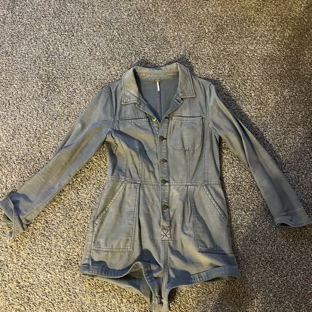 Free People Light Blue Button-Up Jumpsuit